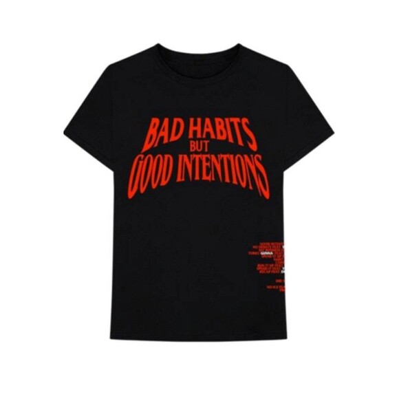 Vlone x Nav Bad Habits but Good Intentions T-Shirt - Black size small  100% AUTH - Picture 1 of 2